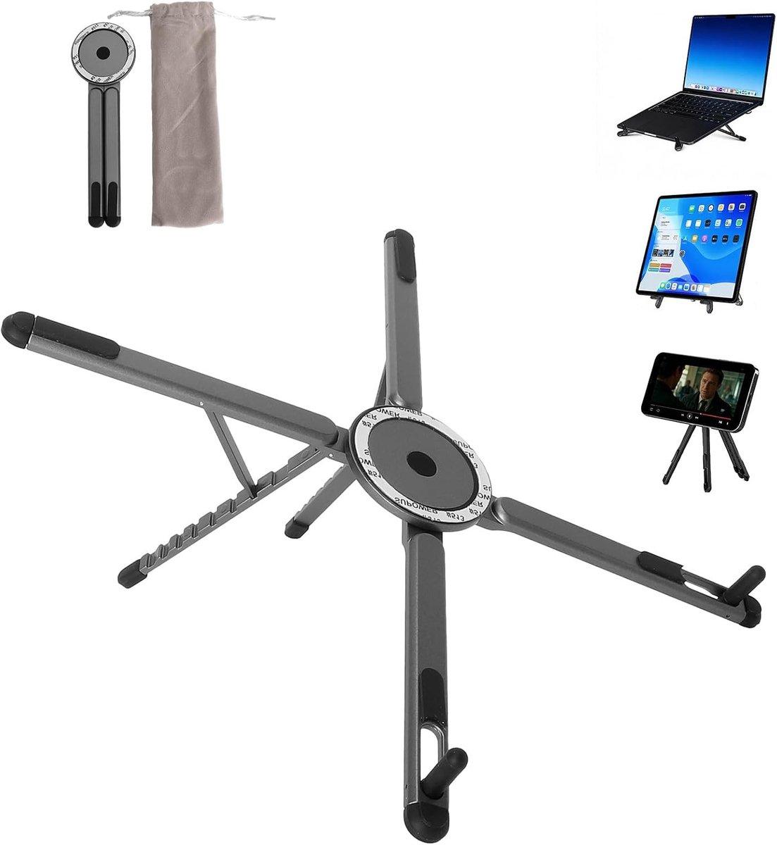 Ergonomische Laptopstandaard, Verstelbare Notebookhouder, Draagbare Aluminium Laptopsteun voor Thuis en Reizen, Ideaal voor Bureau en Auto