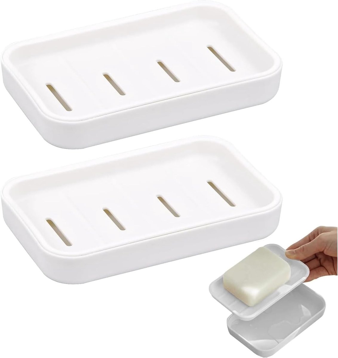 Praktische zeepdispenser met afvoer, antislip ontwerp, eenvoudig schoon te maken, ideaal voor badkamer en douche, dubbel laagse afvoer, set van 2