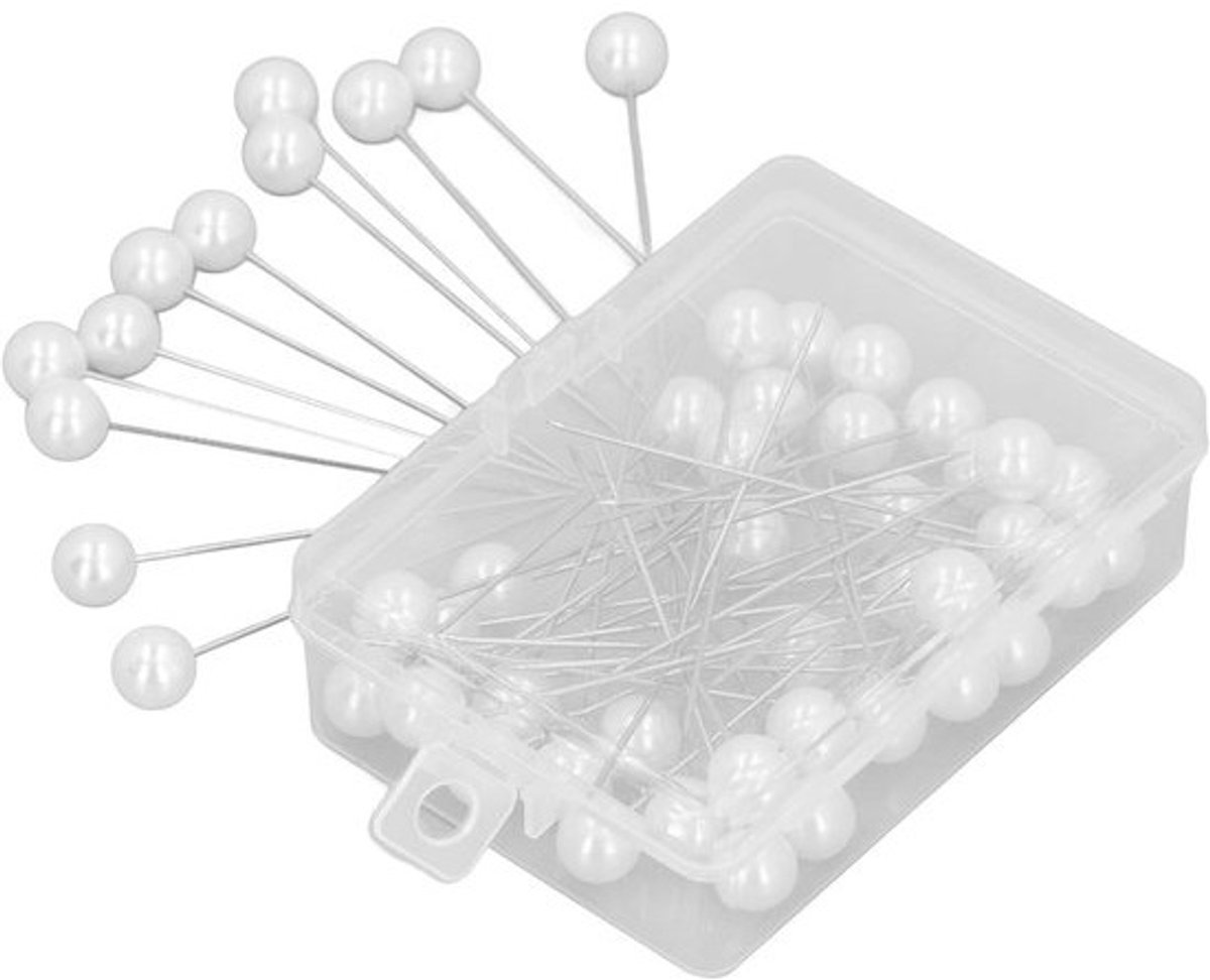 Parel-nietstiften - Bevestigingspinnen - Voor naaien - Voor het markeren van stoffen - Extra lang - Roestvrij staal - 8x60MM - Wit