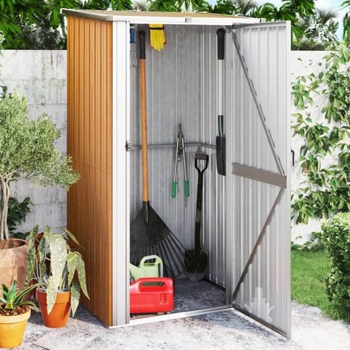 Tuinhuis voor opslag - Opbergruimte voor de tuin - Bescherming voor gereedschap - Vergrendelbare deur - 118x97x209 cm - Bruin