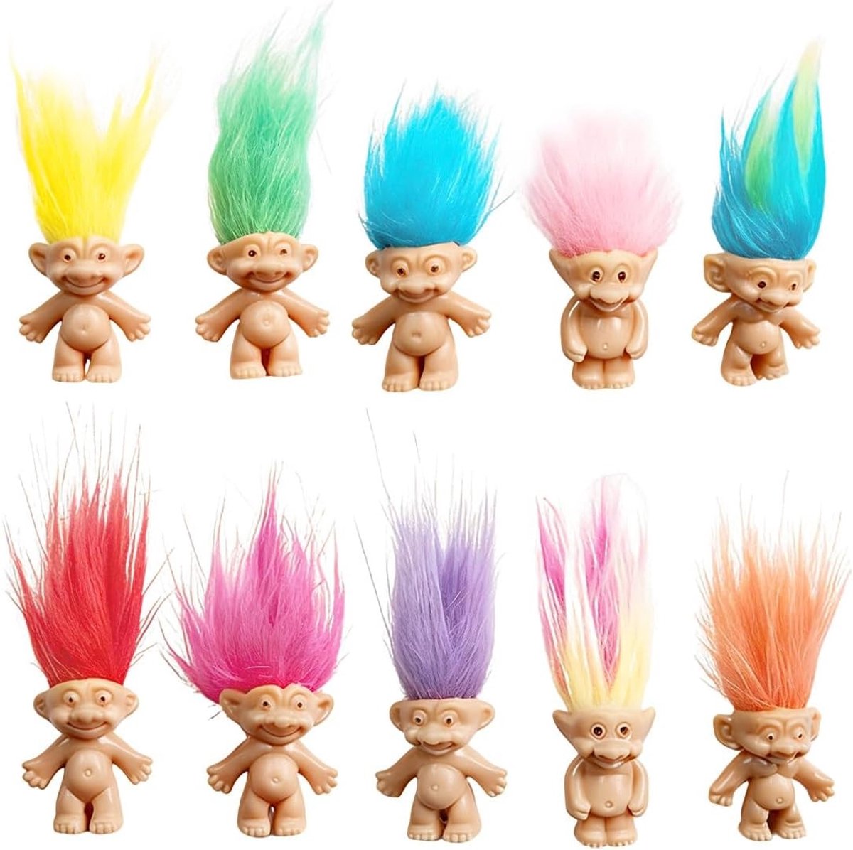 Schattige Mini Troll Poppen Set van 10 Stuks, PVC Vintage Figuren voor Knutselprojecten, Feestcadeaus en Verzamelobjecten, 3 cm groot