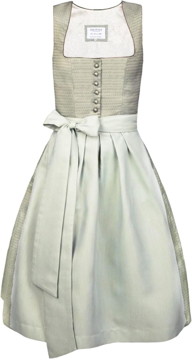 Dirndl Ina midi lichtgroen - monochrome uitstraling - met knoopsluiting - inclusief schort - ShopVlot
