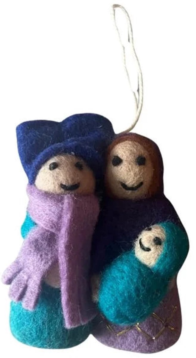 Hanger Vilt Kerst - Jozef en Maria Figuurtjes - Bruin - 11cm - Handgemaakt & Fairtrade — afbeelding 2