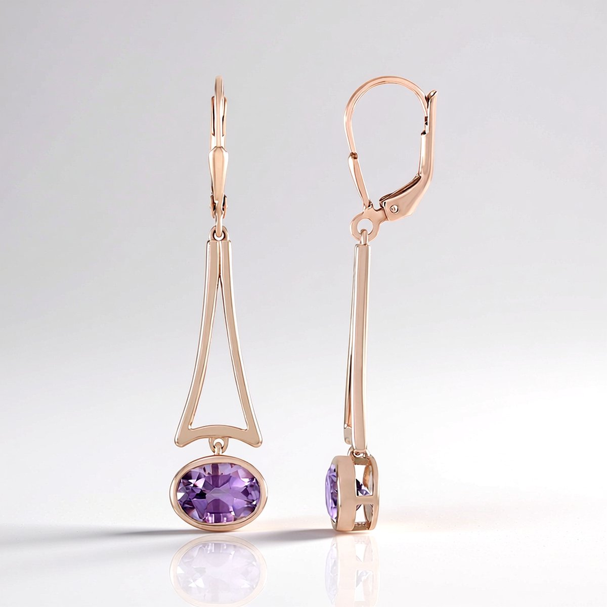 Cavill - Lavendel Amethist Oorbellen - 925 Sterling Zilver - 2,34 ct - Roségoud Verguld - Ovale Edelsteen - Elegante Lange Oorhangers