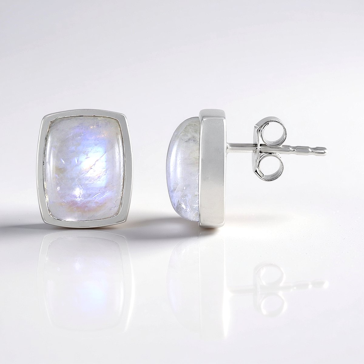Cavill - Zilveren oorbellen 925 sterling rhodium - Blauwe maansteen 6,75 ct - Antieke cabochon vorm - Elegante dames sieraden blauw