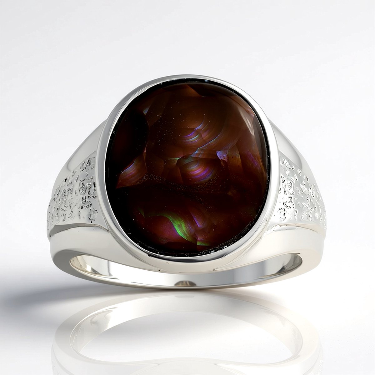 Cavill - Zilveren ring 925 sterling met 6,44 ct Mexicaanse vuuragaat - Ovale fancy cabochon - Rhodium verguld - Elegante edelsteenring