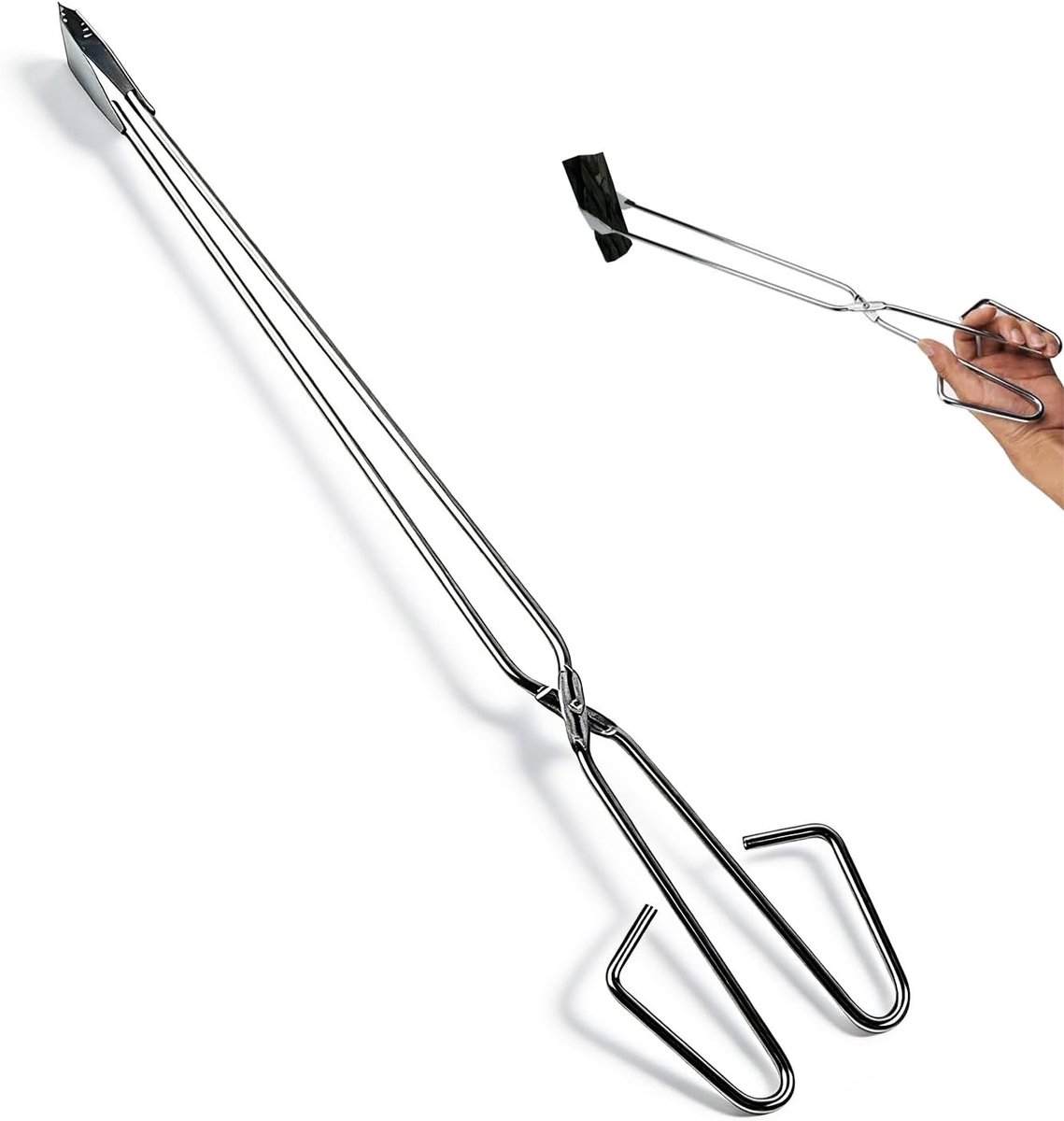 Extra lange roestvrijstalen BBQ-tangen van 55 cm, ideaal voor buitengebruik, grillen en koken met een verlengd handvat