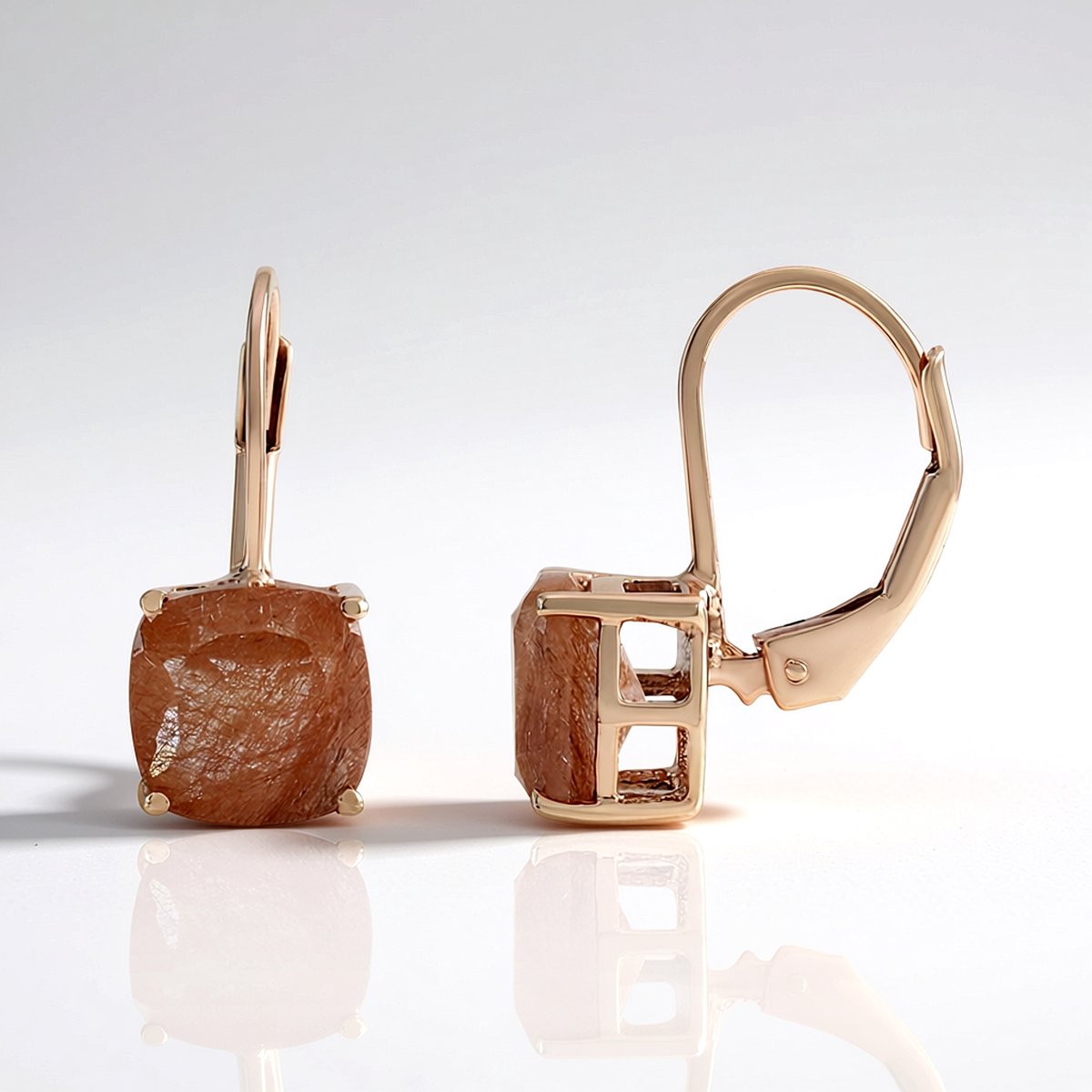 Cavill - Zilveren oorbellen 925 met roségoud vermeil - 3,65 ct koperkleurige rutielkwarts - Antiek kussen slijping - Elegant 16 mm leverback