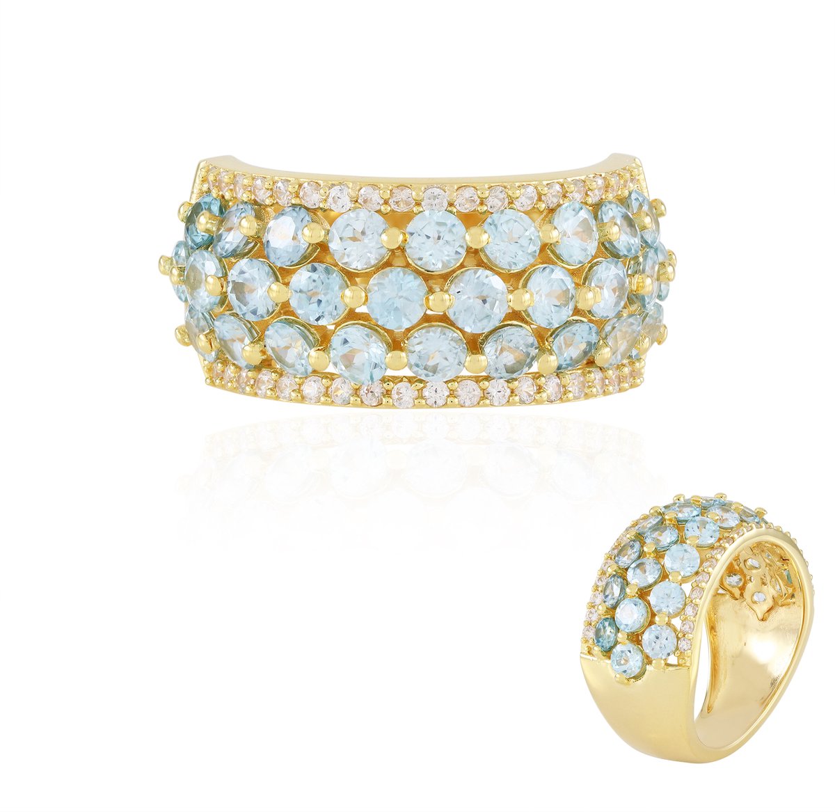 Cavill - Zilveren ring met 28 Ratanakiri zirkonen 4,86 ct - 925 sterlingzilver verguld - Elegante meerrijige dames ring - Cambodja zirkonia