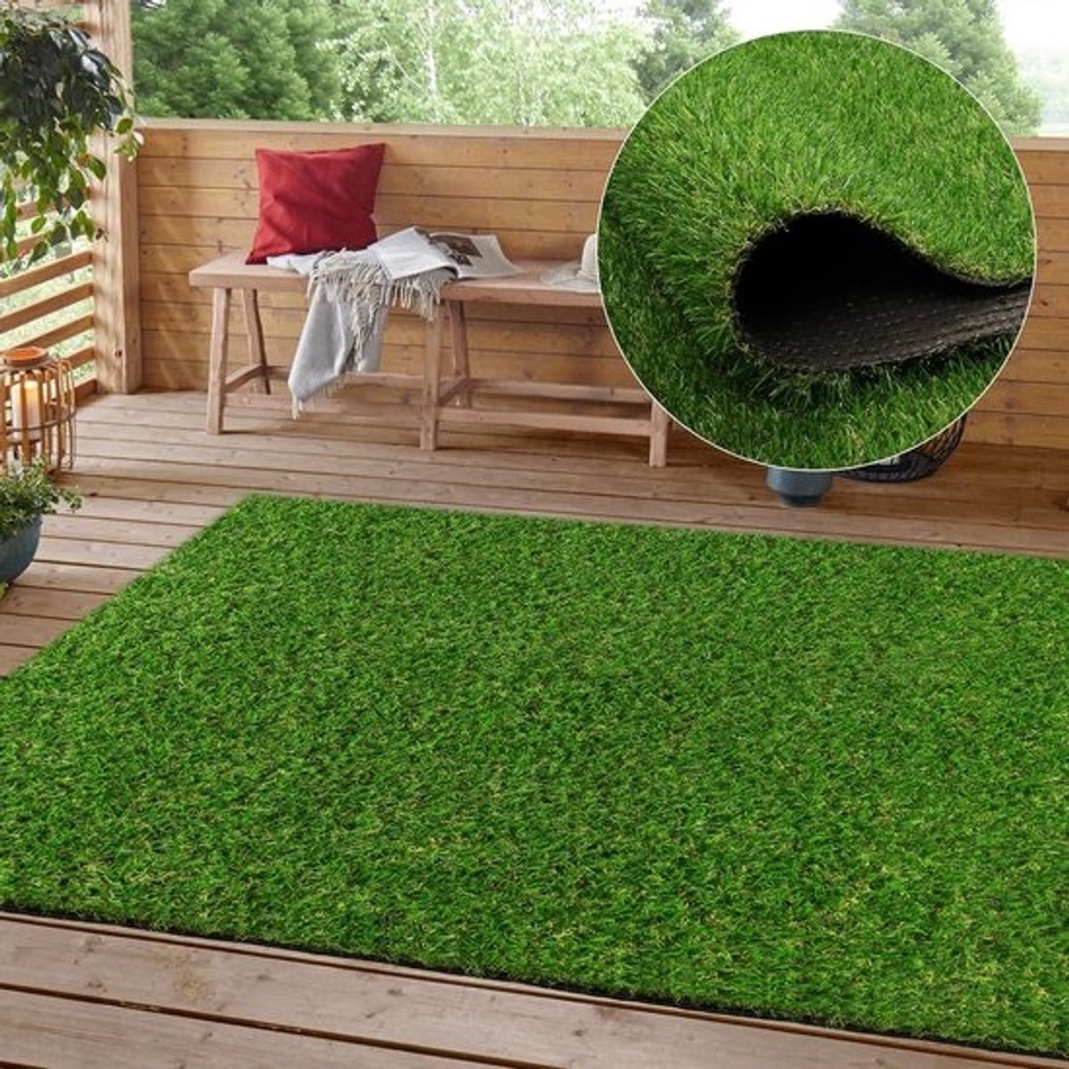 Kunstgrasgrasmat - Realistisch gazon - Binnen en buiten - Met afvoergaten - 20 mm hoog - Groen
