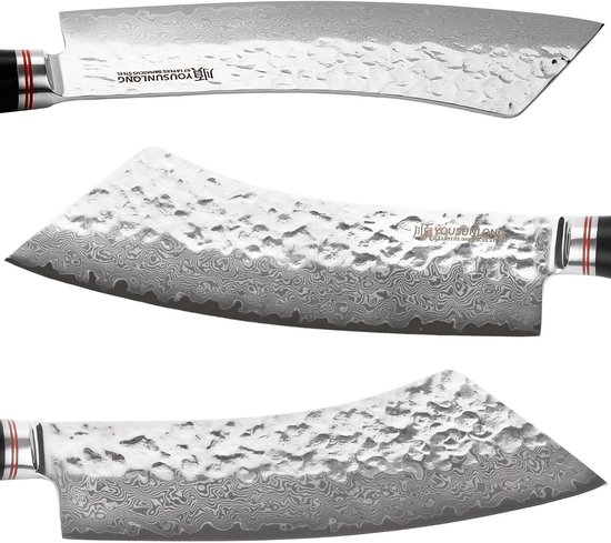 Professioneel BBQ-mes van 229mm met Japanse Damascus staal en lederen handvat - Perfect voor de keuken en grillen — afbeelding 4