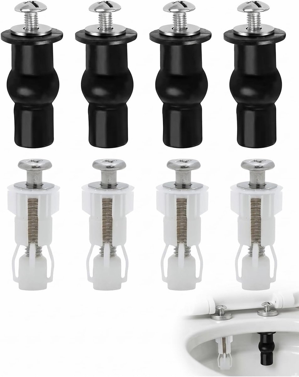 8 stuks wc-bril deksel bevestiging van bovenaf universeel | toiletbril vervangende schroeven nylon expansiepluggen voor stevige grip en eenvoudige montage