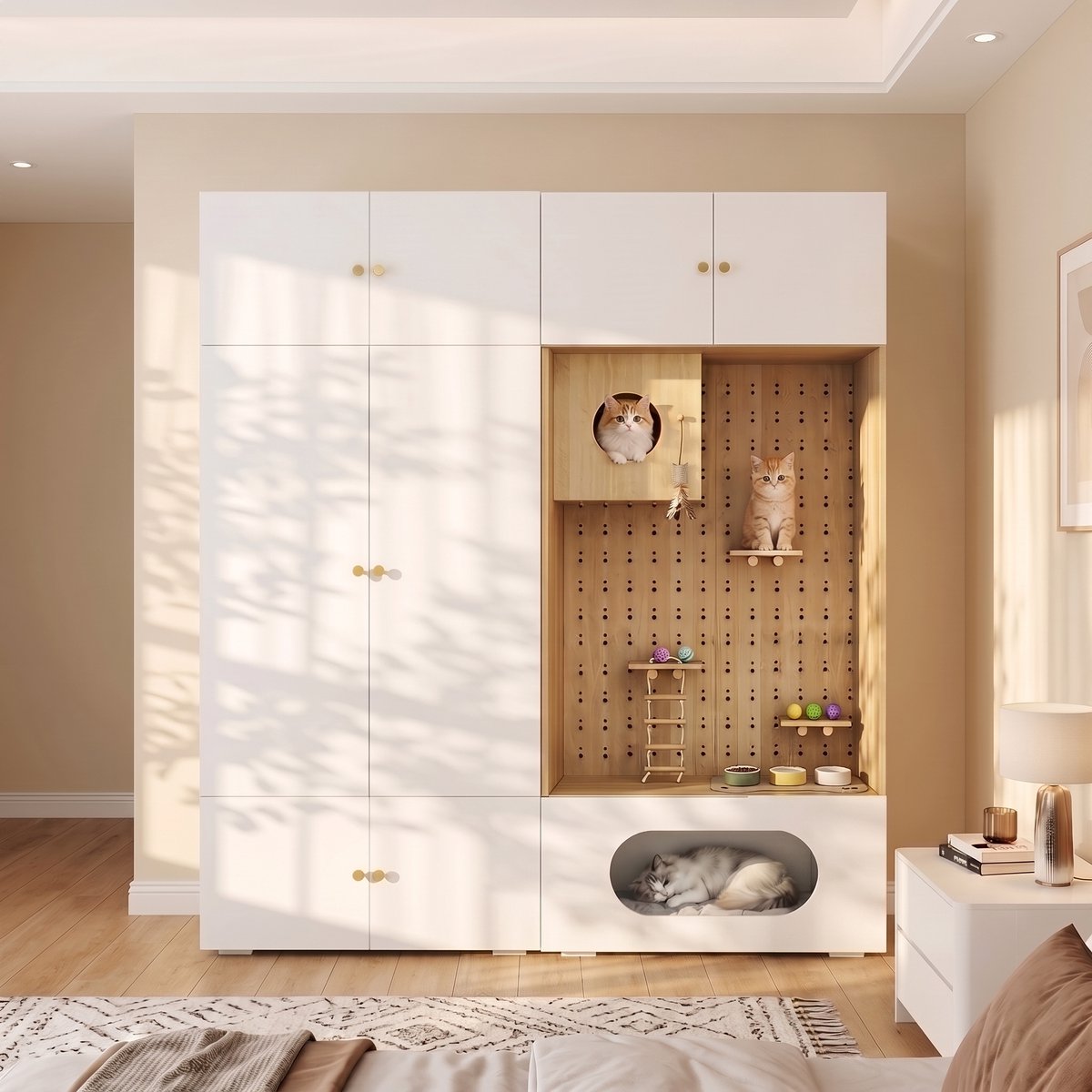 COVREO Kledingkast met klimwand – Garderobekast met kledingroede – Opbergmeubel voor hal – 180x50x200 cm – Wit en houtlook