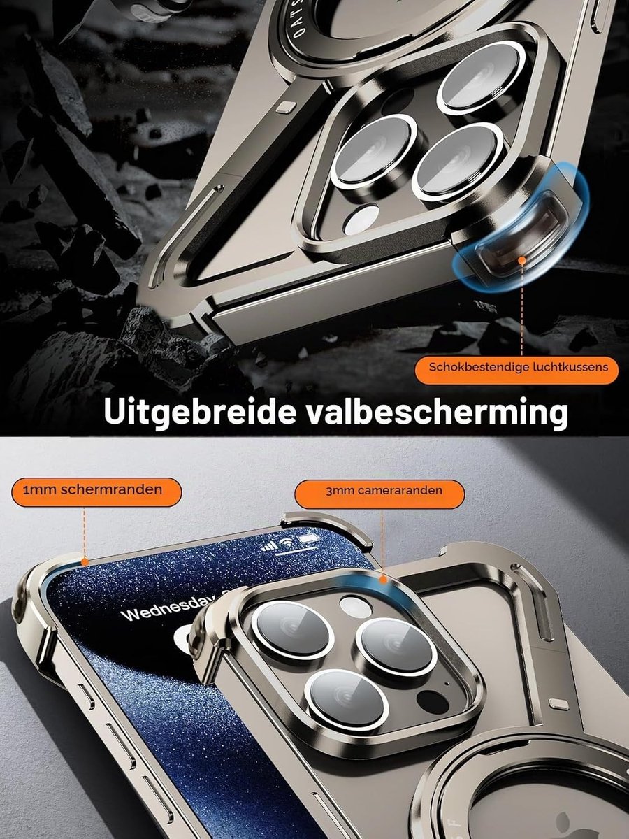 Z-vormige Magneetcase voor iPhone 16 Pro Max met 360° Bescherming, Schokbestendig en Duurzaam Ontwerp