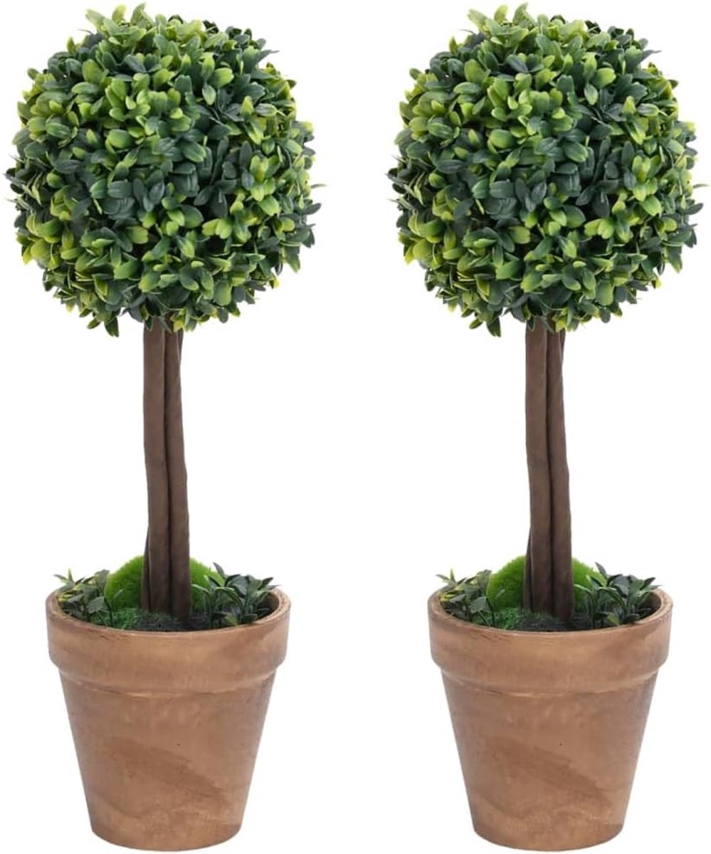 Kunstbuxus bal, groen, 41 cm, 2 stuks met potten