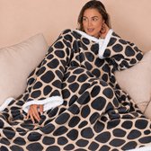Fleece Deken met Mouwen - Plaid met Mouwen - Hoodie Deken - Hoodie Blanket - Huggle Hoodie - Snuggle Hoodie - Dekens - TV Deken - Giraffe Print - Dames en Heren - Volwassenen - 180x130 cm - Noodpakket - Kerstcadeau - Snuggie Moment