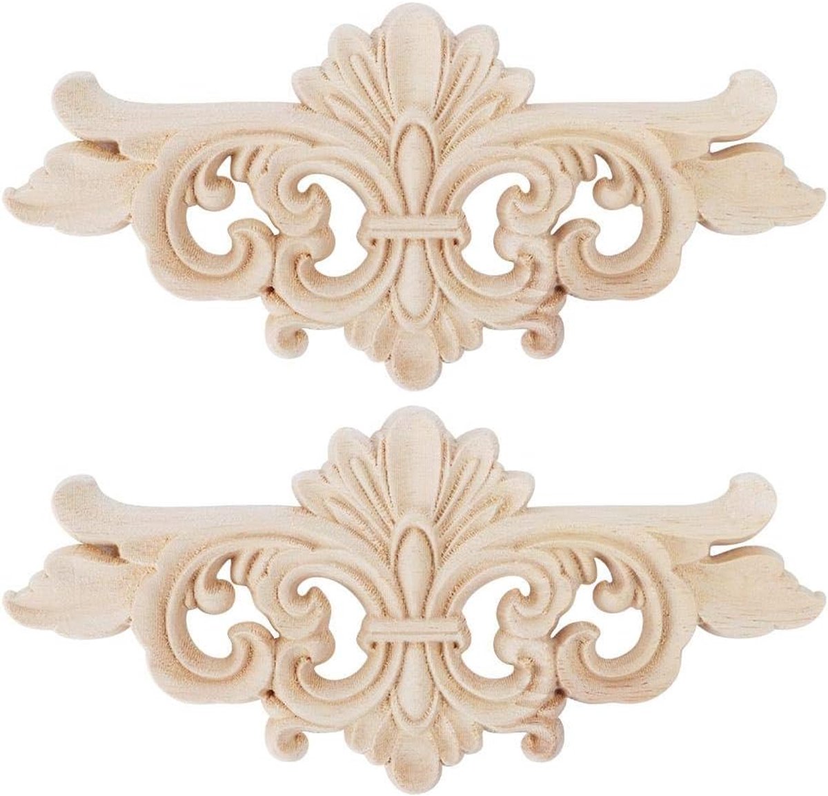 SnelShoppen - 2 Stuks Houten Wandlampen Gegraveerd, Decoratieve Applicaties voor Onbehandeld Meubilair, Deuren, Kasten, Ramen (16 x 7.5 cm)
