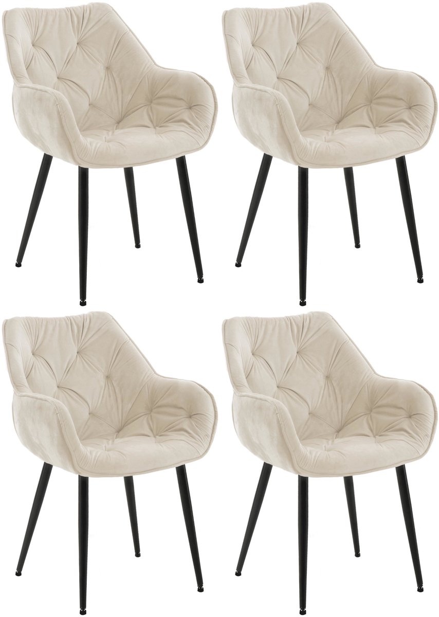 Eetkamerstoelen - Set van 4 - Met armleuningen - Fluweel - Crème