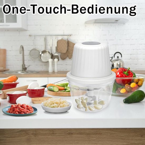 Elektrische uiensnijder, uienhakmolen, groentehakmolen, mixer, multifunctionele hakmolen, 400 ml, werkcontainer met type C-oplaadkabel voor vlees, uien, knoflook, noten (wit) — afbeelding 3