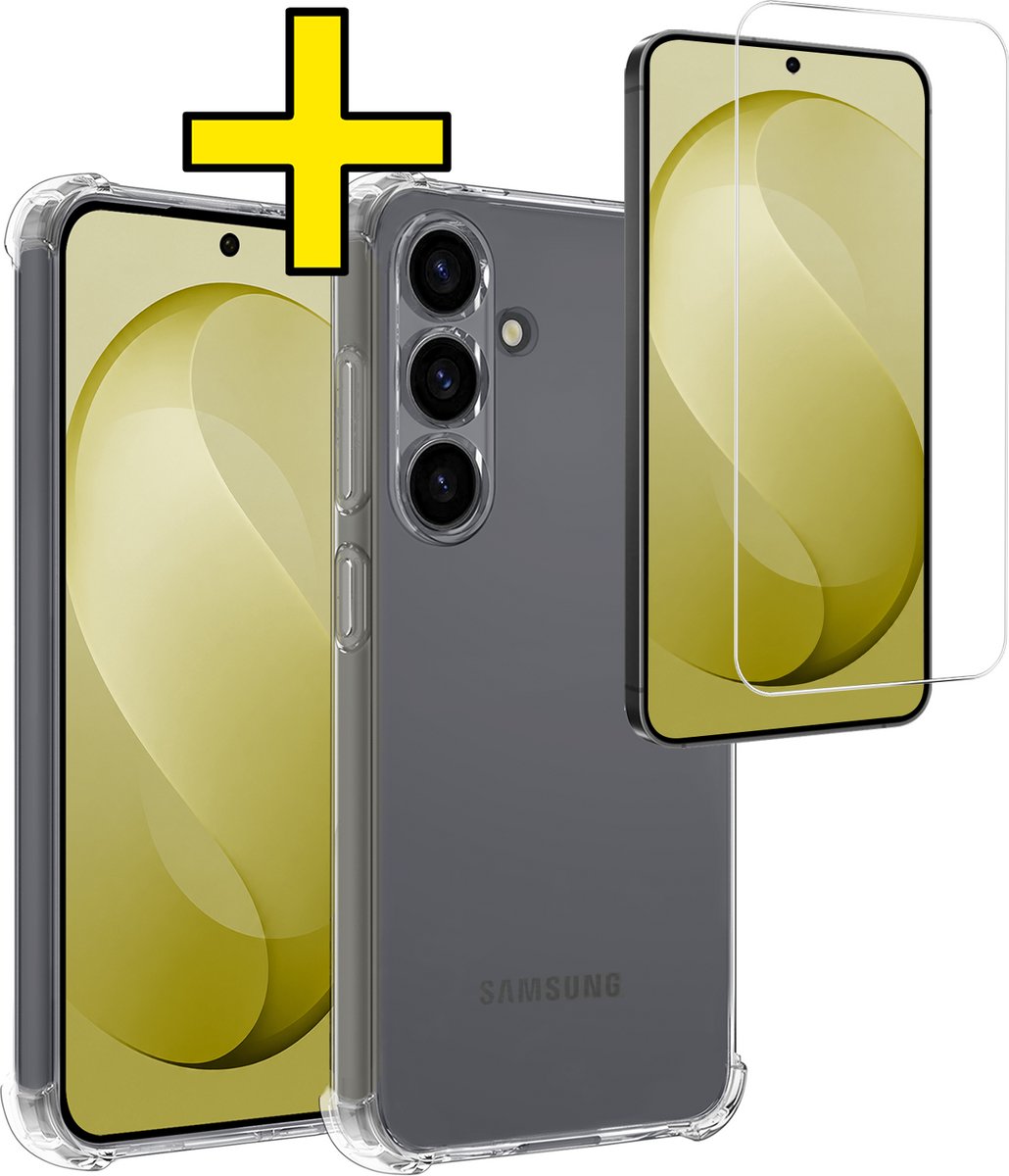 Hoesje - Met Screenprotector - Geschikt voor Samsung Galaxy S26 FE - Sterk & Shockproof - Siliconen Case - Back Cover - Telefoon Hoes - Shock Proof - Telefoonhoesjes - Transparant