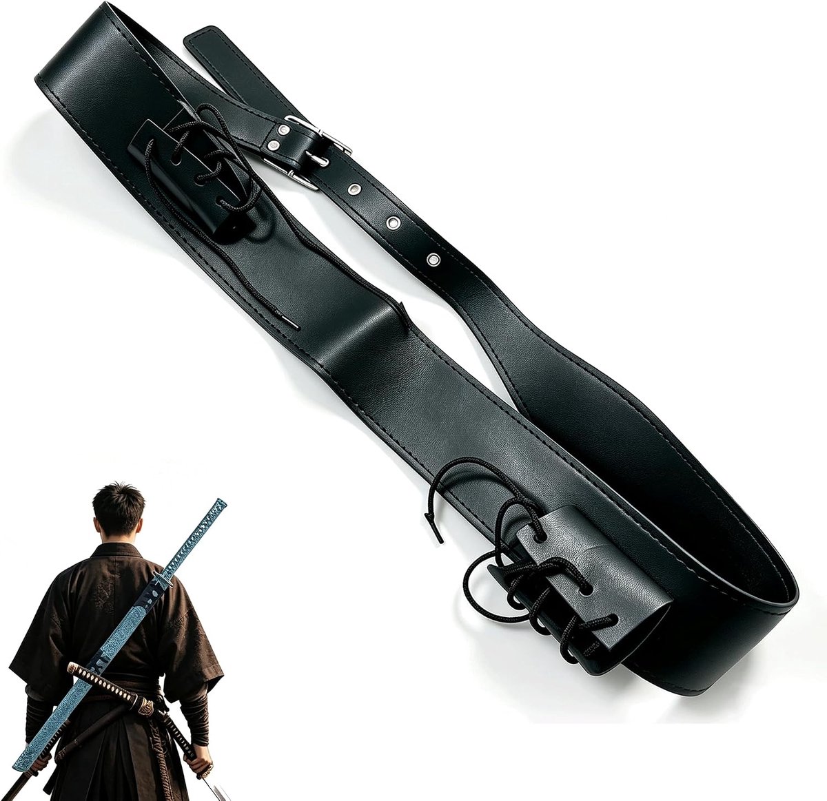 Sword Back Holder PU Leather Adjustable Medieval Cosplay - ShopVlot