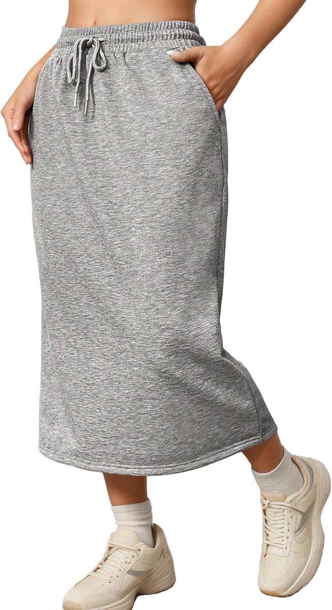 SEAUR Women's long elegant maxi skirt, elastic high waist, summer skirt with pockets, drawstring, slit, casual skirt - ShopVlot