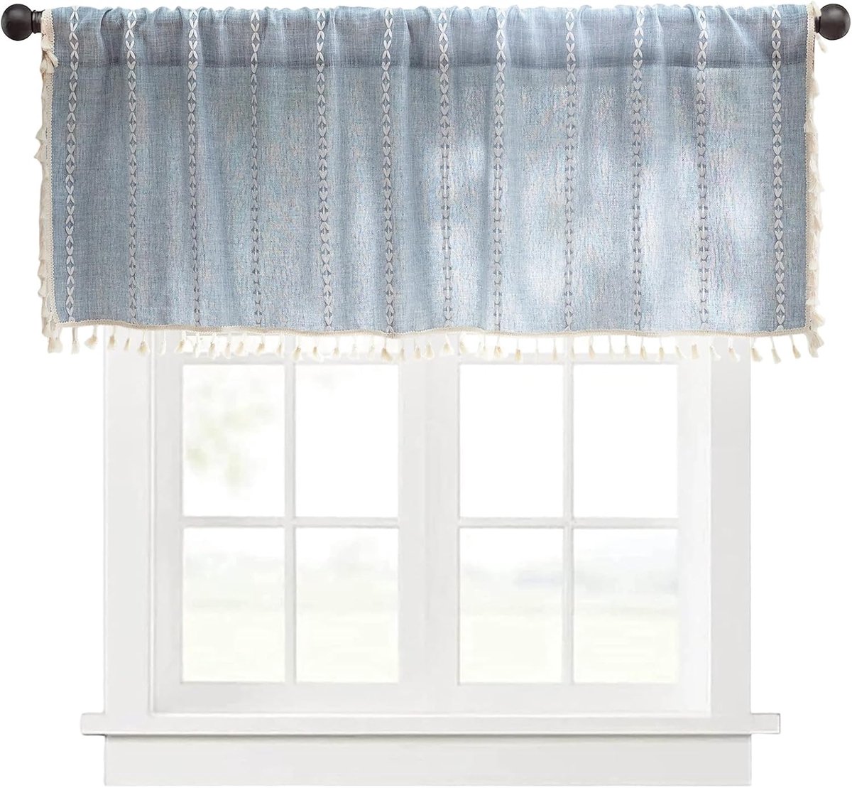 Boho-paneelgordijn met kwastjes, semi-transparante geweven gordijnen, elegante kamerdecoratie, blauw, 132 cm × 61 cm - ShopVlot