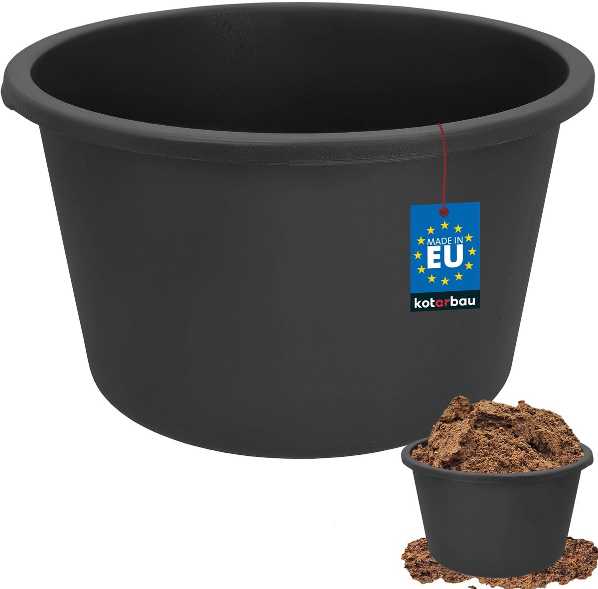 KOTARBAU® Mortelkuip - Mortelbak 40 L - Ronde Cementbak ⌀ 50 cm Metselbak - Baakuip - Speciekuip - Kunststof Mortelkuip - Zwart