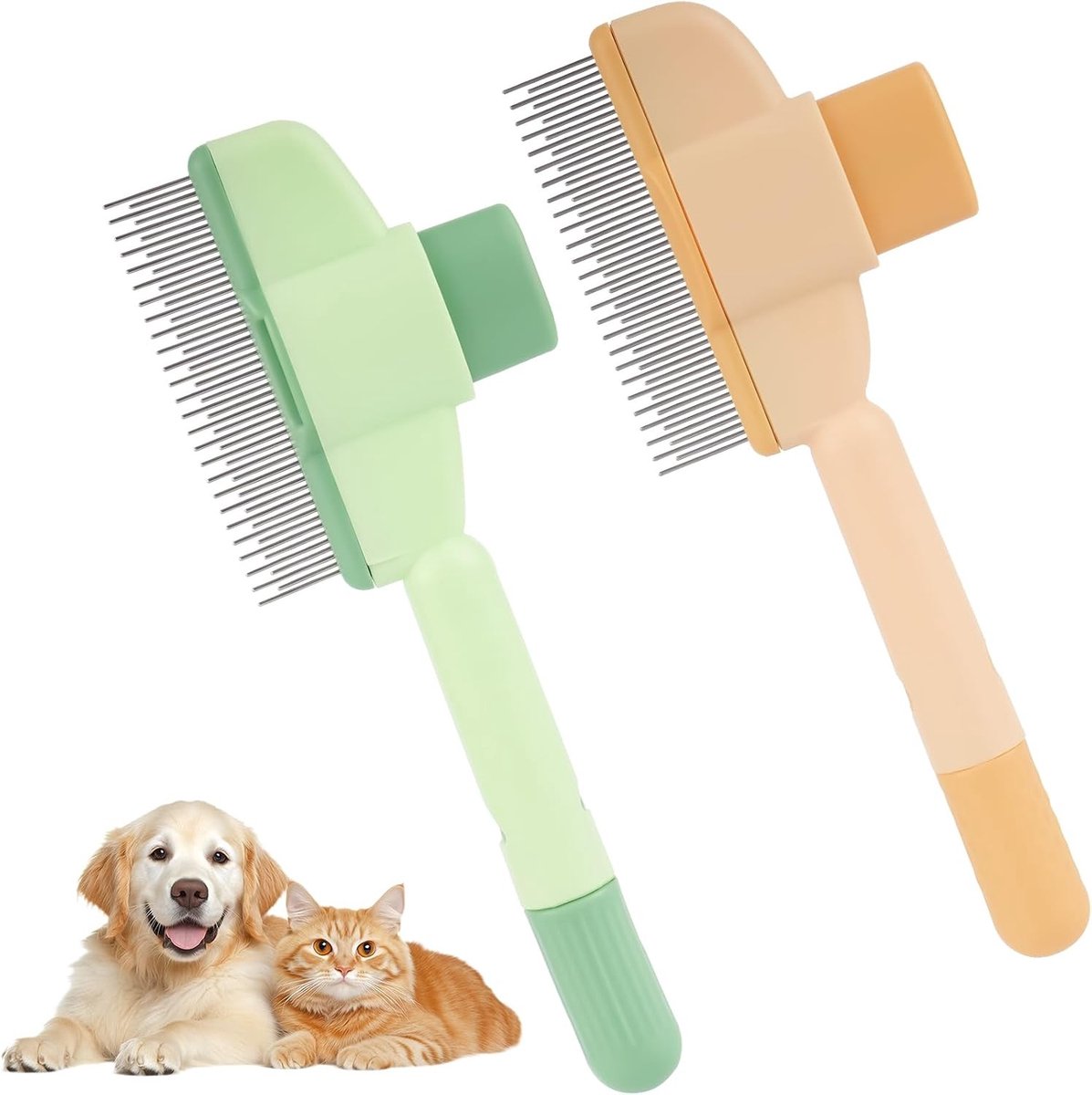 Honden- en kattenkam set, zelfreinigende vlooienkam voor huisdieren, ideaal voor lange en korte vachten