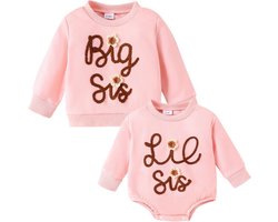 Grote zus kleine zus bijpassende outfits grote zus trui sweatshirt Lil Sis rompers met lange mouwen voor meisjes baby