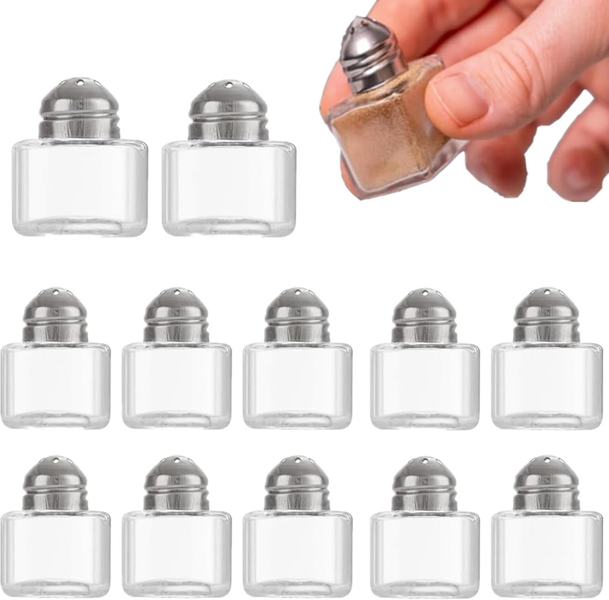 SnelShoppen - 12 Mini Zoutstrooiers van Glas - Duurzaam, Compact en Handig voor Keuken, BBQ, Picnic en Feestjes - 4.5 x 3 cm