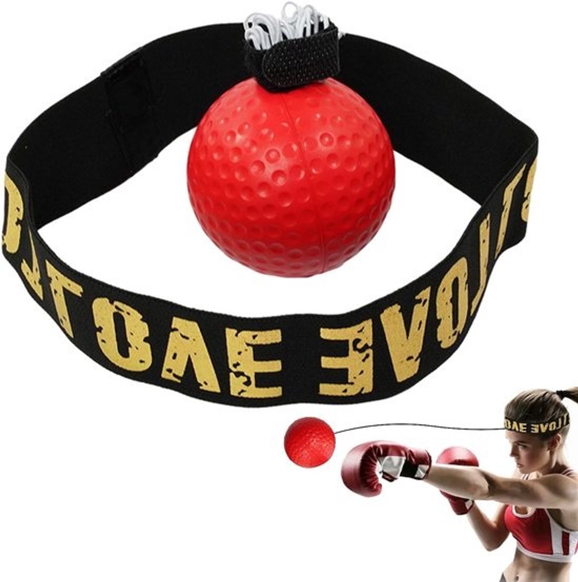 Reflecterende boksbal - Trainingsbal met hoofdband - Voor hand-oogtraining - Duurzaam PU-materiaal - Compact ontwerp - Rood