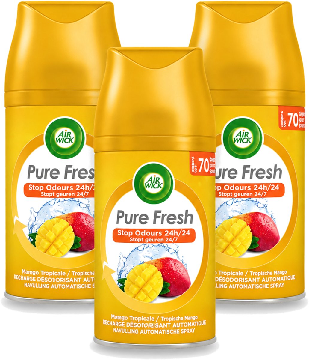3 x Air Wick Freshmatic - Luchtverfrisser Navulling - Tropische Mango - 250ml - Bulkverpakking - 3 stuks