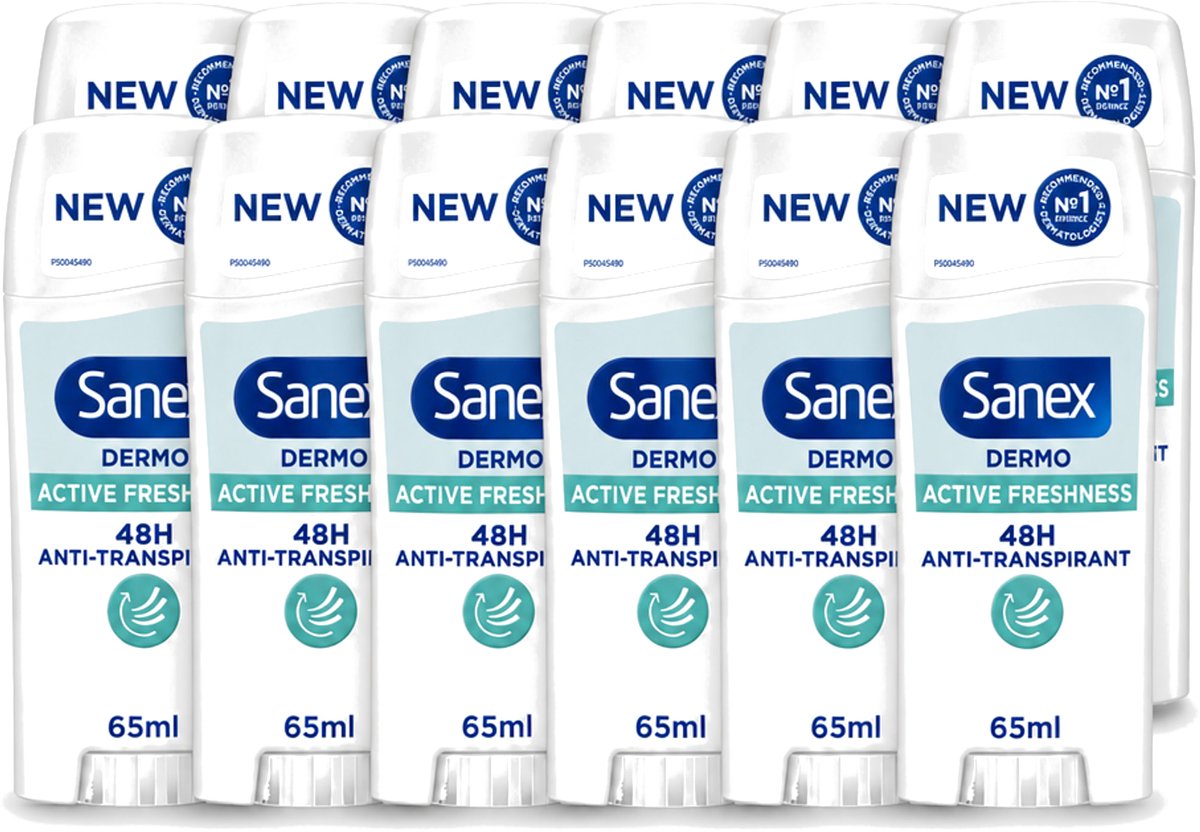 12 x Sanex – Deodorant Stick – Dermo Active Freshness – 65 ml - Voordeelverpakking - 12 stuks