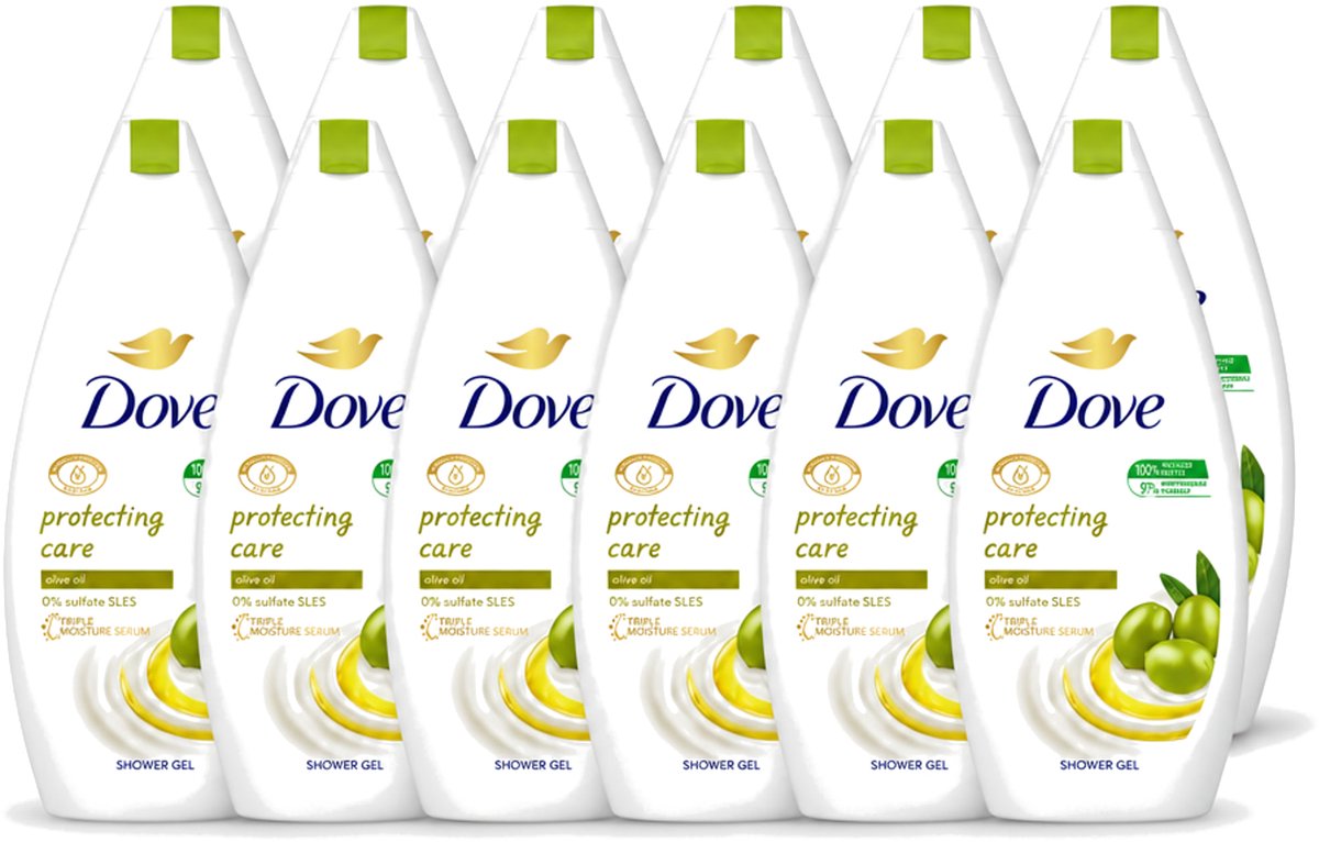 12 x Dove Protecting Care - Douchegel - Olijfolie - Sulfaatvrij - 450 ml - Voordeelverpakking - 12 stuks