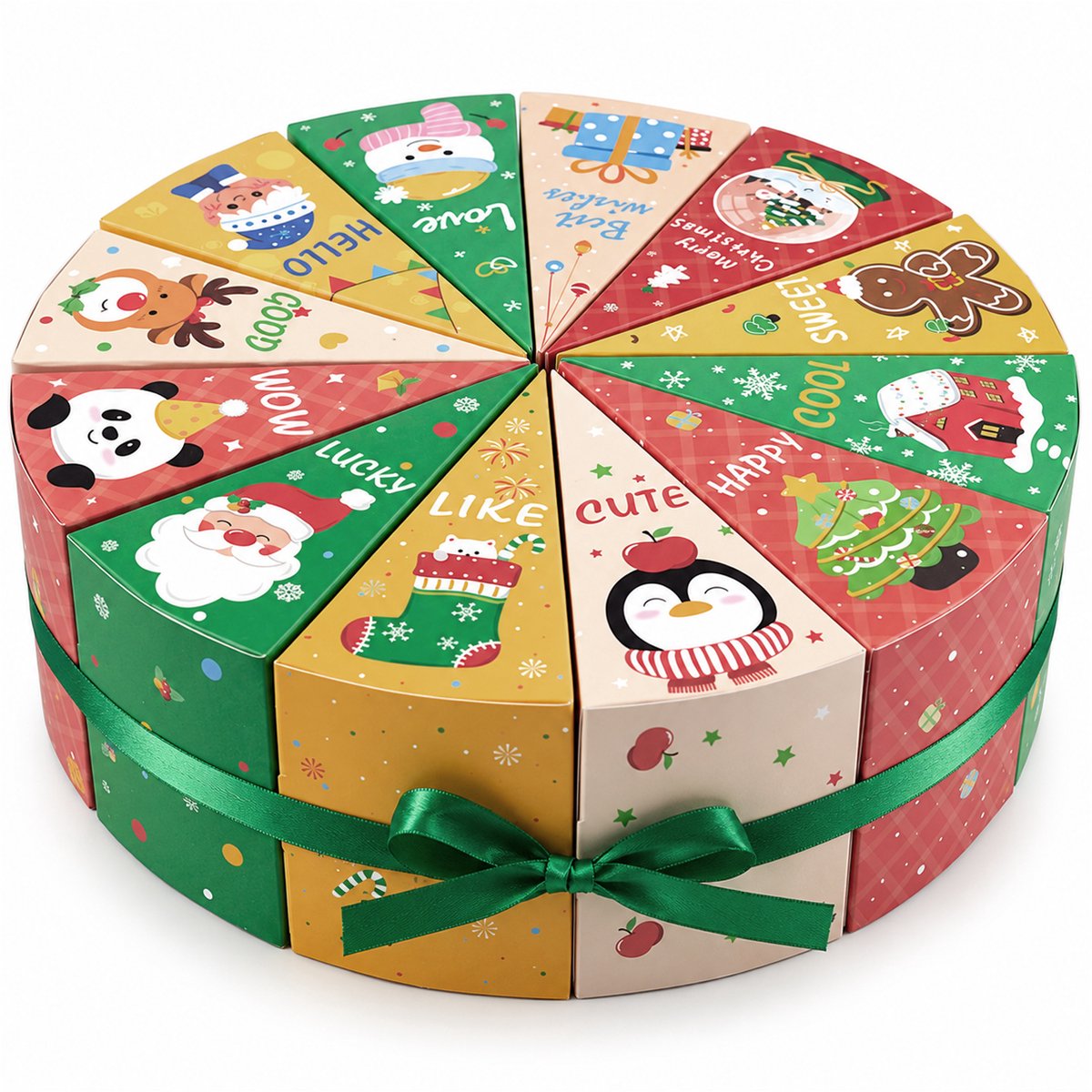 12 stuks kerstcadeaudoosjes - Adventskalender doosjes - Kerst geschenkdoosjes 11 x 5,5 x 7,5 cm - Met groen lint - DIY kerstcadeauverpakking voor kleine cadeaus en snoep