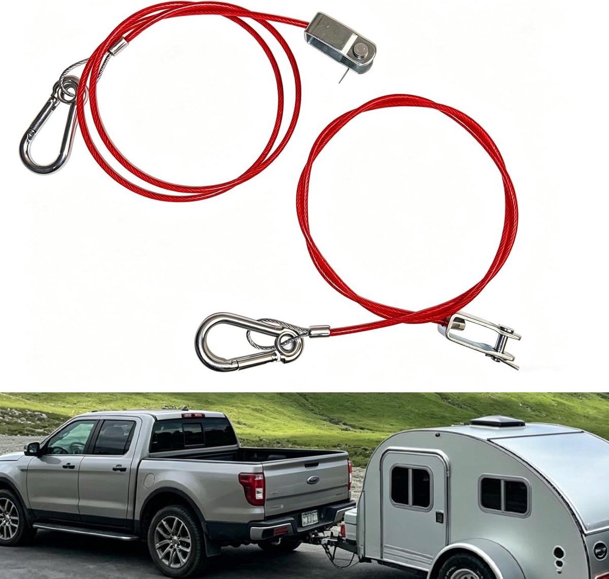 Noodremkabel voor aanhangwagen, 1 m, met U-klem, Breeklast 300 kg, Trailer remkabel voor veilig transport