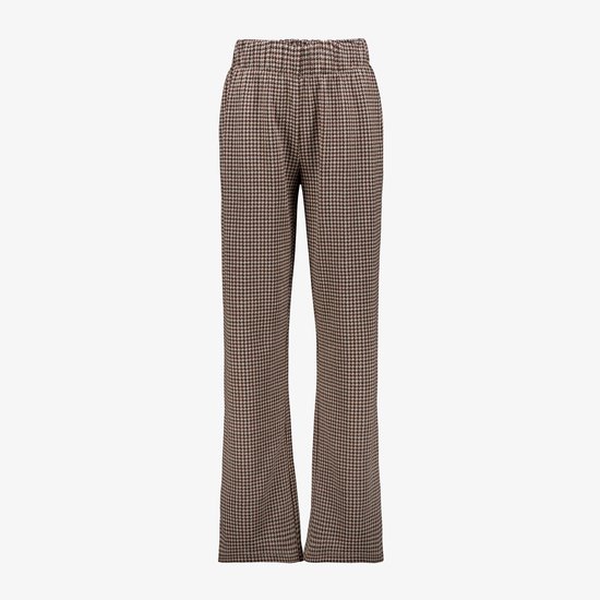 Bruine TwoDay broek met wijde pijpen, elastische tailleband en houndstooth-patroon.