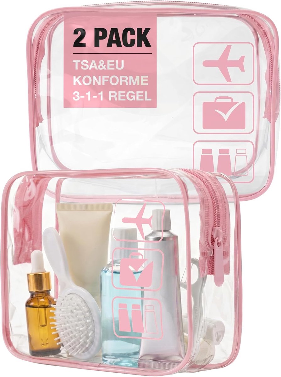 Transparent Toiletry Bag 1 Litre for Hand Luggage, Transparent Toiletry Bag with Zip for Liquids, Cosmetic Bag for - ShopVlot