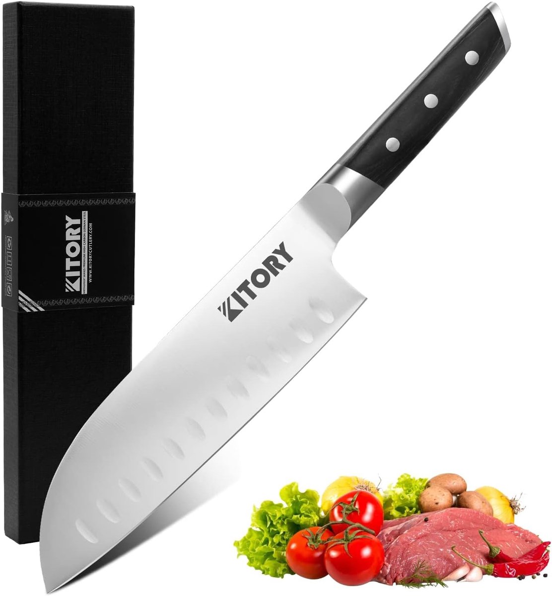 Santoku mes 7 inch - Pakkahout handvat - gesmeed hoogkoolstof staal - ideaal voor groenten en fruit - ShopVlot