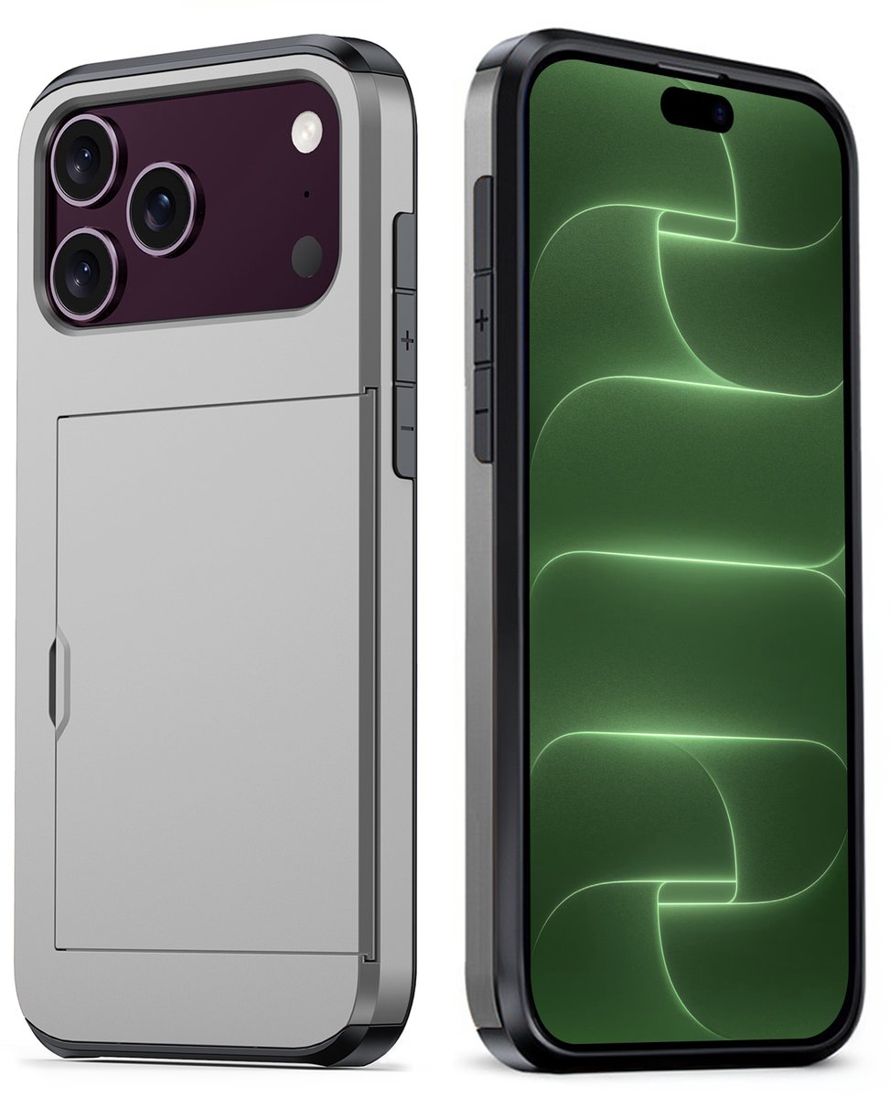 Hoes Geschikt voor iPhone 18 Pro Max Hoesje Hard Case Met Pas Houder - Hoesje Geschikt voor iPhone 18 Pro Max Hoes Shockproof Hard Cover Met Kaarthouder - Grijs