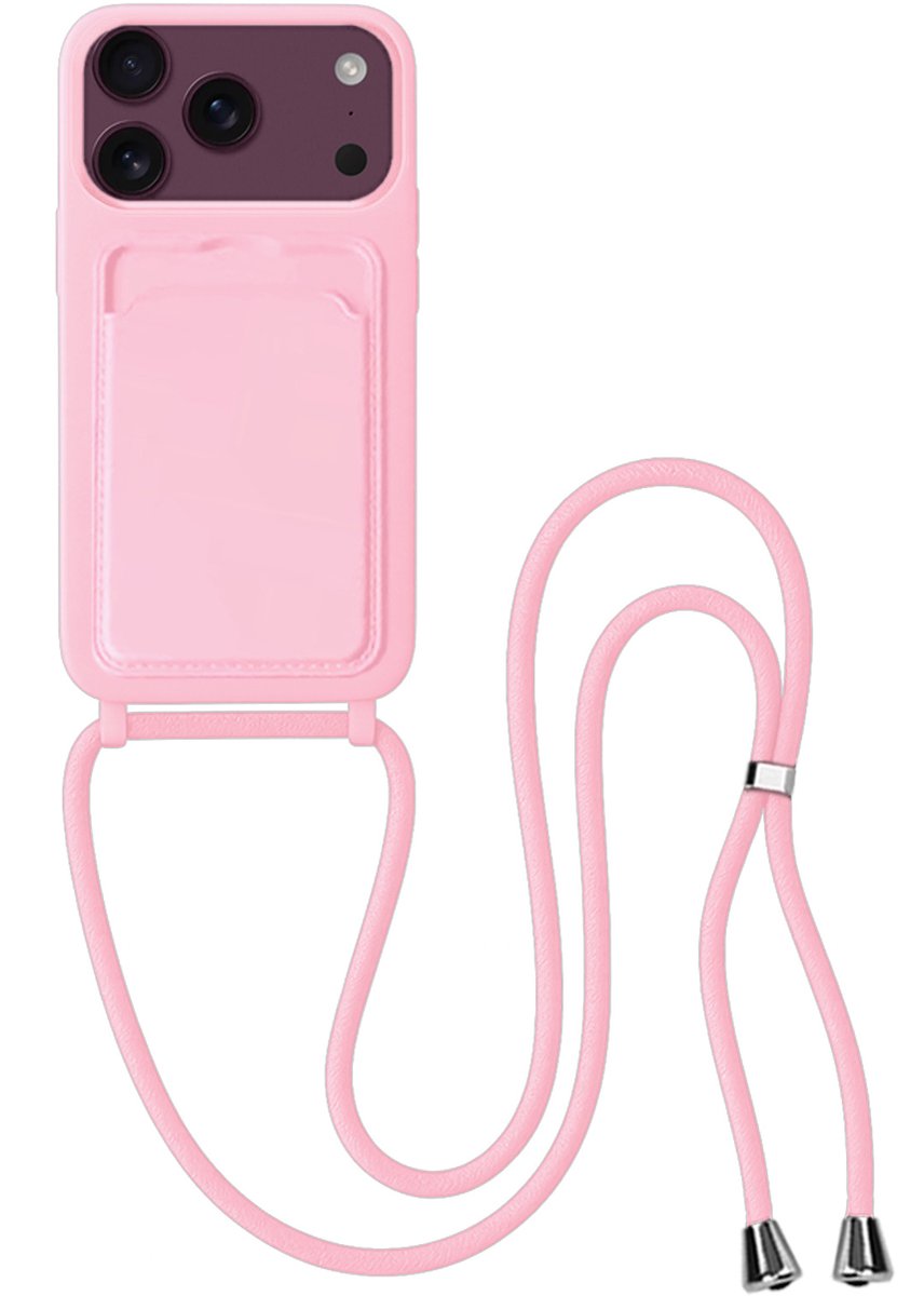 Hoes Geschikt voor iPhone 18 Pro Hoesje Met Koord - Telefoonhoesje Geschikt voor iPhone 18 Pro Backcover Met Afneembaar Koord - Lichtroze