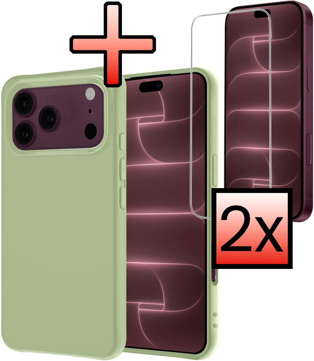 Hoesje - Met 2x Screenprotector - Geschikt voor Apple iPhone 18 Pro Max - Sterk & Shockproof - Back Cover - Siliconen Case - Telefoon Hoes - Groen