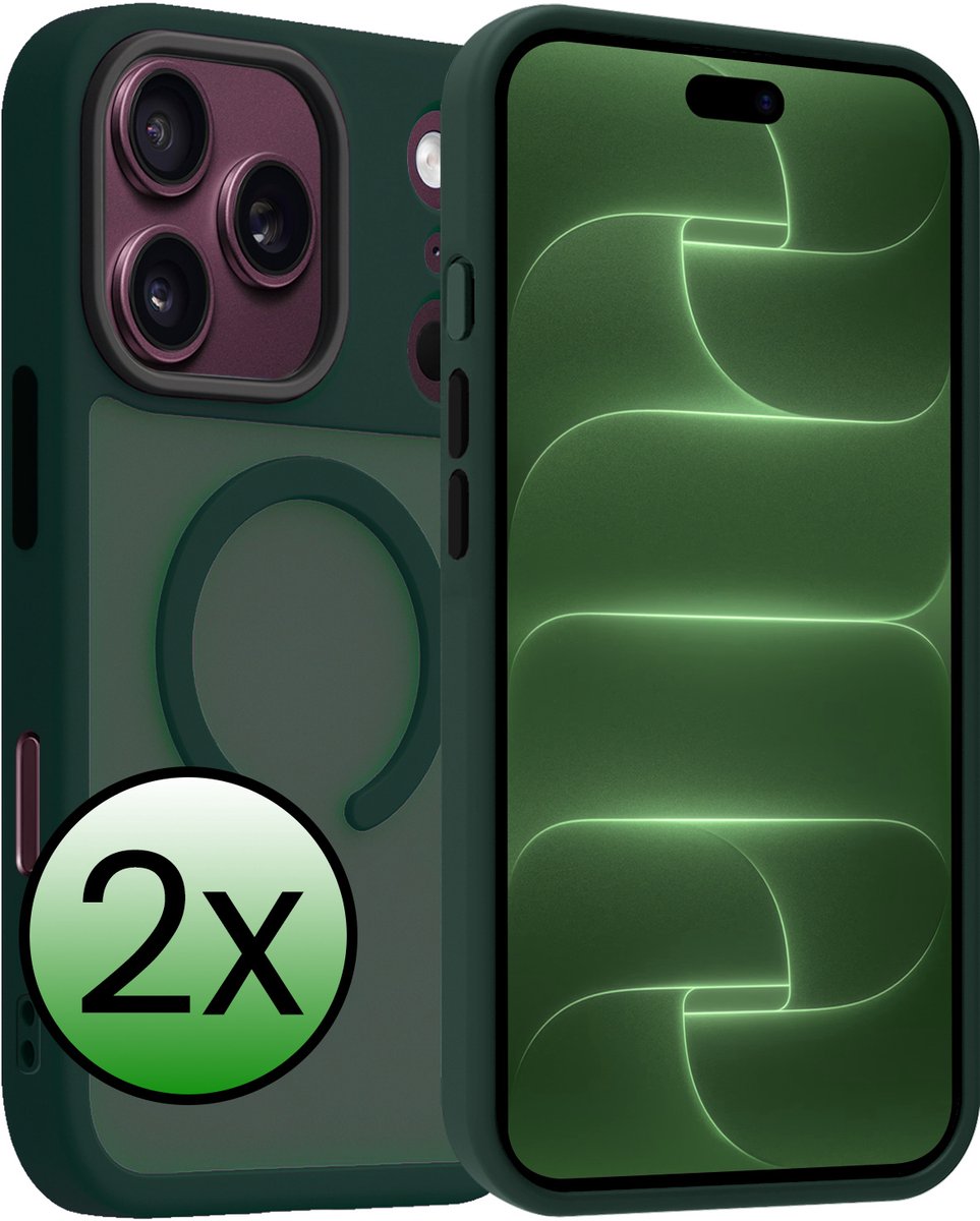 Hoesje 2 Stuks - Geschikt voor Apple iPhone 18 Pro - Magsafe Compatible - Sterk & Shockproof - Back Cover - Shock Proof Case - Telefoon Hoes - Donkergroen