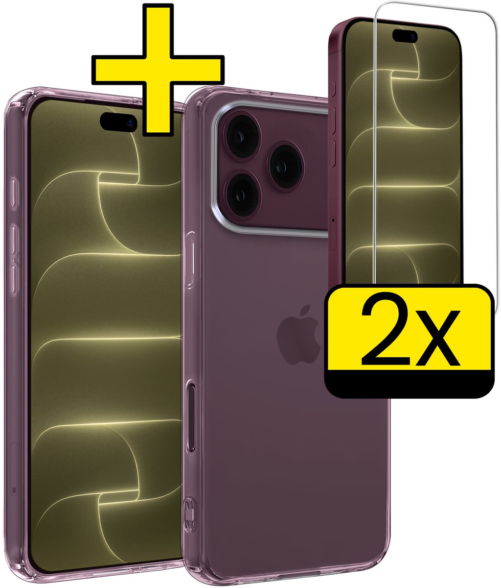 Hoesje - Met 2x Screenprotector - Geschikt voor Apple iPhone 18 Pro - Sterk & Shockproof - Back Cover - Siliconen Case - Telefoon Hoes - Telefoonhoesjes - Transparant