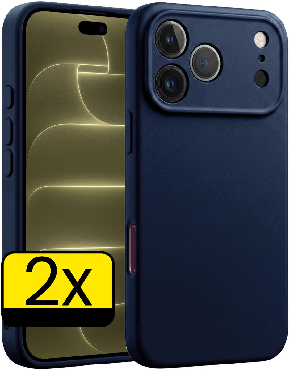 Hoesje - 2 Stuks - Geschikt voor Apple iPhone 18 Pro - Sterk & Shockproof - Case Siliconen - Back Cover - Telefoon Hoes - Telefoonhoesjes - Donkerblauw