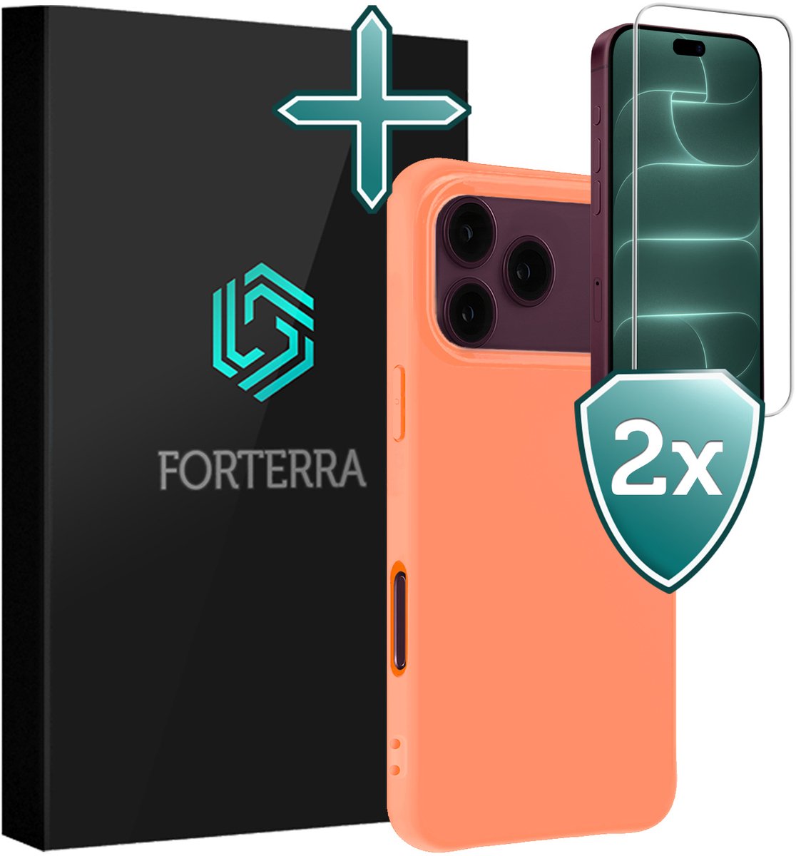 Hoesje Met 2x Screenprotector - Geschikt voor Apple iPhone 18 Pro Max - Sterk & Shockproof - Telefoon Hoes - Back Cover - Siliconen Case - Perzik