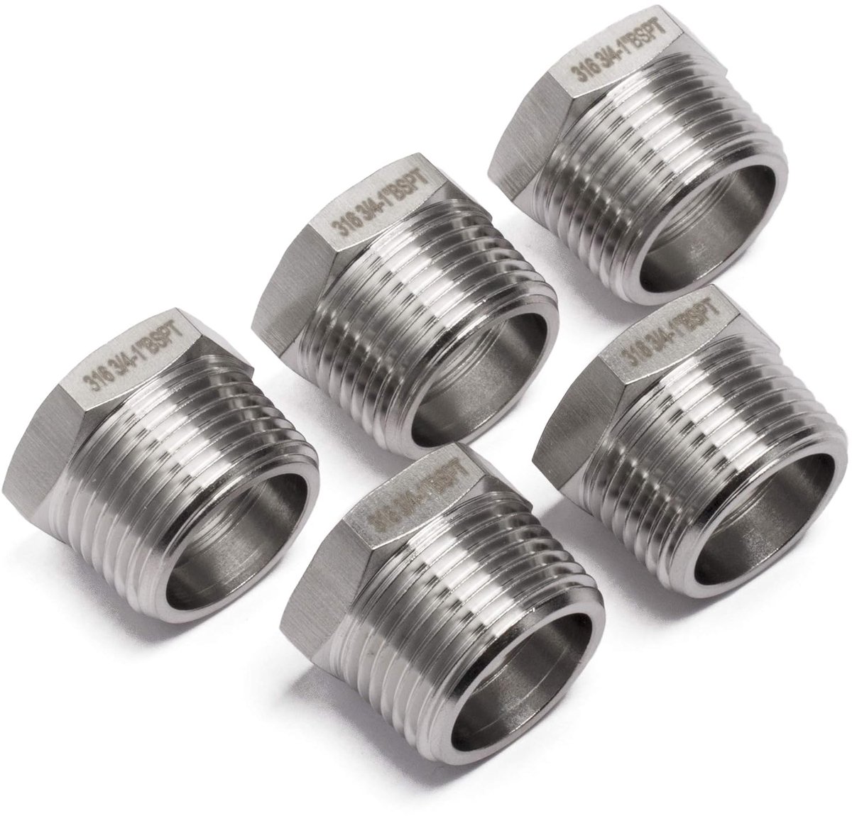 LTWFITTING Stainless Steel 316 Pipe Hex Bushing Reducer Fittings 1-Inch Male BSPT x 3/4-Inch Female BSPP (Pack of 5) - ShopVlot