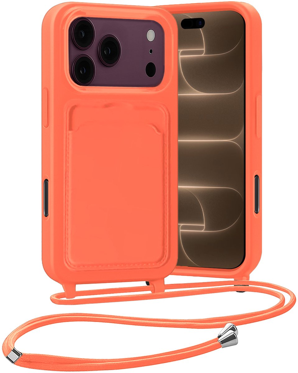 Hoesje Geschikt voor iPhone 18 Pro Max Hoes Met Telefoonketting - Backcover Geschikt voor iPhone 18 Pro Max Case Met Koord - Papaya
