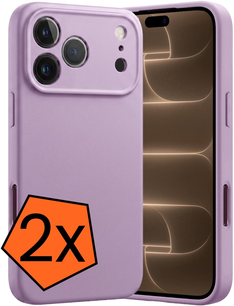 Hoes - 2 Stuks - Geschikt voor Apple iPhone 18 Pro - Sterk & Shockproof - Case Siliconen - Back Cover - Telefoon Hoes - Lila